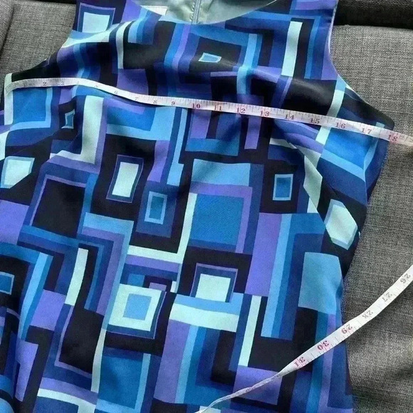 Vintage Allure 90s Blue Purple Abstract Eclectic Sleeveless Unique Dress 8 - Picture 11 of 17